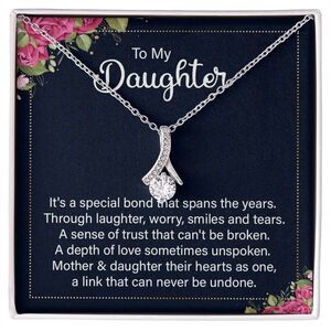 To My Daughter Our Special Bond Ribbon Necklace Silver Tone Standard Box
